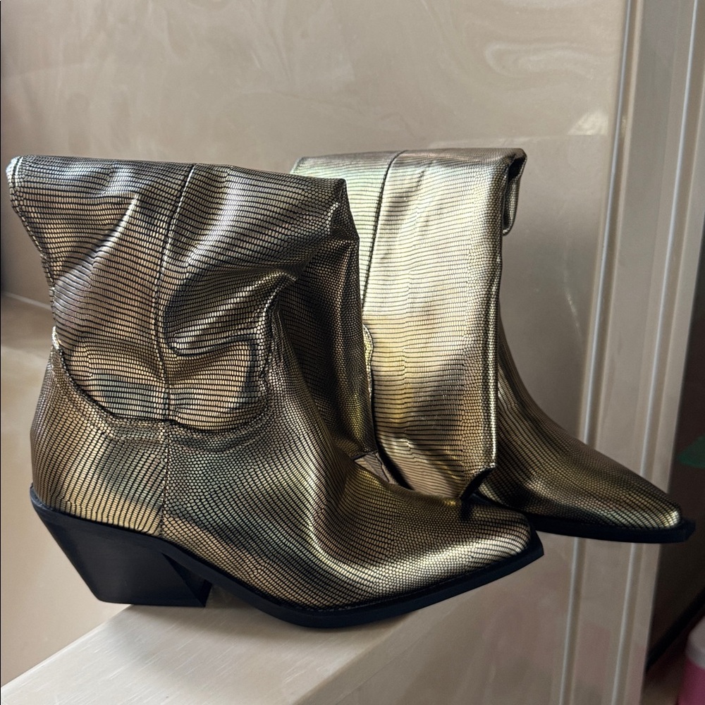 billini eileen gold scale western pointed toe festival cowboy boots size 7 new.